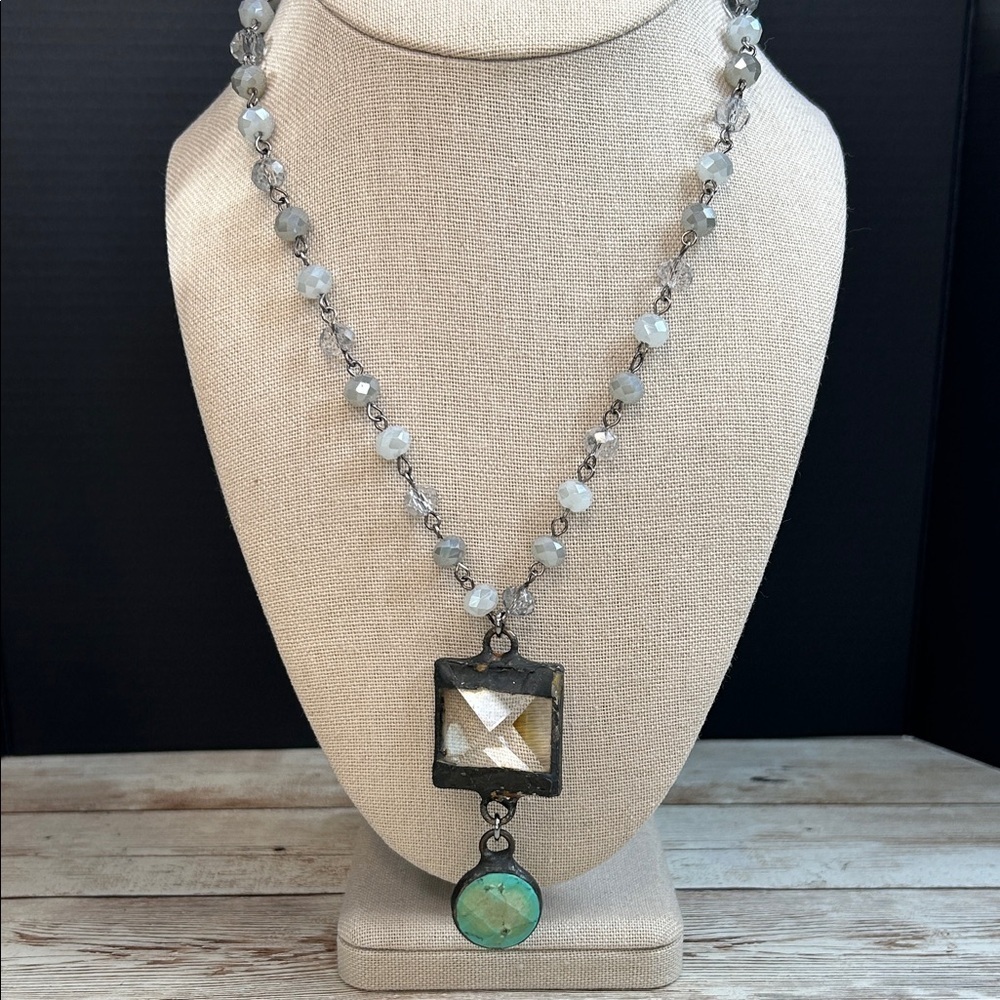 lula n lee Crystal and Stone Distressed Pendant Necklace